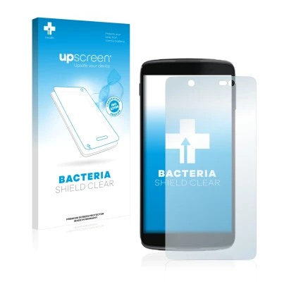 Parte frontal de un envase de producto con el logotipo de la marca upscreen. Al lado se muestra el dispositivo Alcatel One Tou