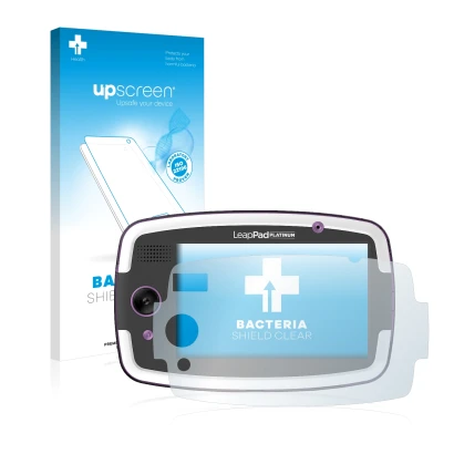 Parte frontal de un envase de producto con el logotipo de la marca upscreen. Al lado se muestra el dispositivo Kiano SlimTab 8
