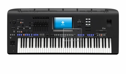 Imagen del dispositivo Yamaha Genos con una amplia variedad de protectores de pantalla.