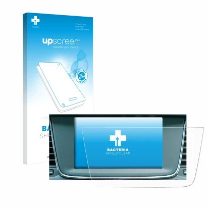 Parte frontal de un envase de producto con el logotipo de la marca upscreen. Al lado se muestra el dispositivo Opel Grandland 