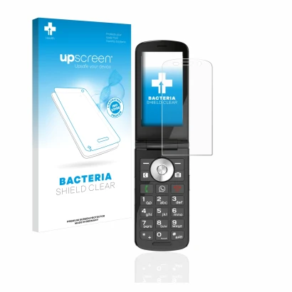 Parte frontal de un envase de producto con el logotipo de la marca upscreen. Al lado se muestra el dispositivo Emporia TOUCHsm