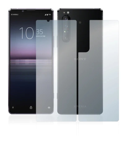 Imagen del dispositivo Sony Xperia 1 II (Frontal+Trasero) con una amplia variedad de protectores de pantalla.