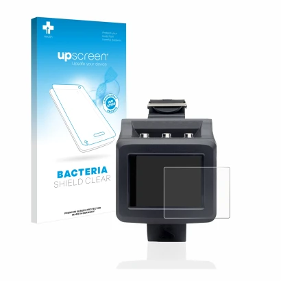 Parte frontal de un envase de producto con el logotipo de la marca upscreen. Al lado se muestra el dispositivo Uwatec Galileo 