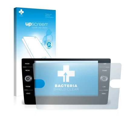Parte frontal de un envase de producto con el logotipo de la marca upscreen. Al lado se muestra el dispositivo Volkswagen T-Ro