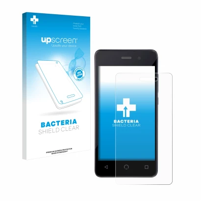 Parte frontal de un envase de producto con el logotipo de la marca upscreen. Al lado se muestra el dispositivo Omnipod Dash co