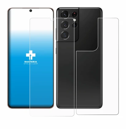 Imagen del dispositivo Samsung Galaxy S21 Ultra 5G (Frontal+Trasero) con una amplia variedad de protectores de pantalla.