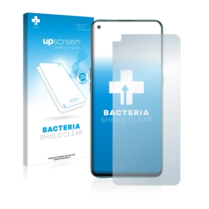 Parte frontal de un envase de producto con el logotipo de la marca upscreen. Al lado se muestra el dispositivo OnePlus Nord CE