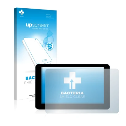 Parte frontal de un envase de producto con el logotipo de la marca upscreen. Al lado se muestra el dispositivo Zontes 310V Cru