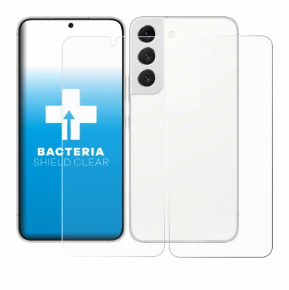 Imagen del dispositivo Samsung Galaxy S22 5G (Frontal+Trasero) con una amplia variedad de protectores de pantalla.