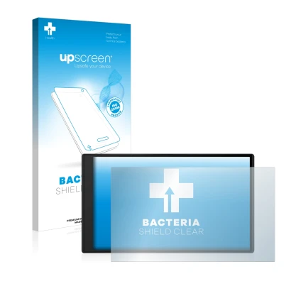 Parte frontal de un envase de producto con el logotipo de la marca upscreen. Al lado se muestra el dispositivo Garmin DriveSma