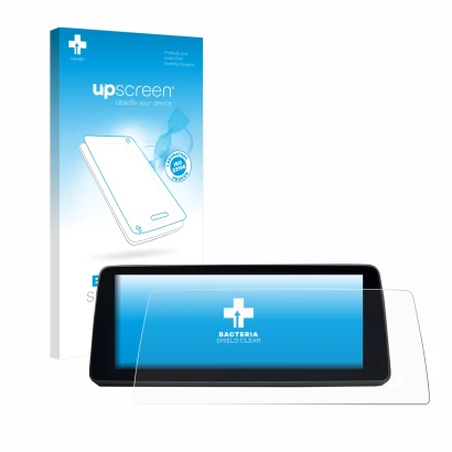 Parte frontal de un envase de producto con el logotipo de la marca upscreen. Al lado se muestra el dispositivo BMW 5 G30/G31 2