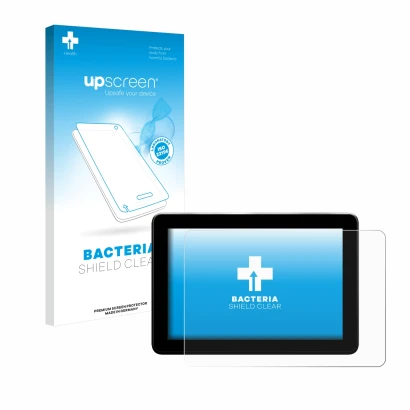 Parte frontal de un envase de producto con el logotipo de la marca upscreen. Al lado se muestra el dispositivo Trimble GFX-106