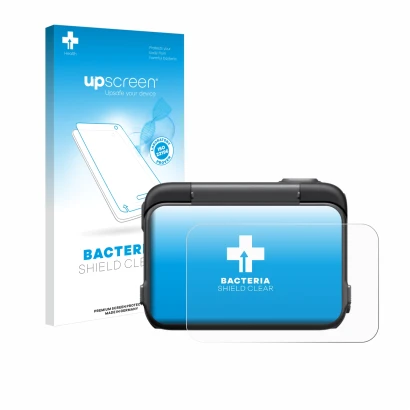 Parte frontal de un envase de producto con el logotipo de la marca upscreen. Al lado se muestra el dispositivo Insta360 Ace Pr