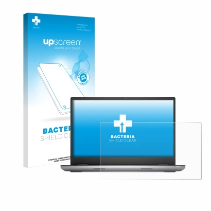 Parte frontal de un envase de producto con el logotipo de la marca upscreen. Al lado se muestra el dispositivo Dell Precision 