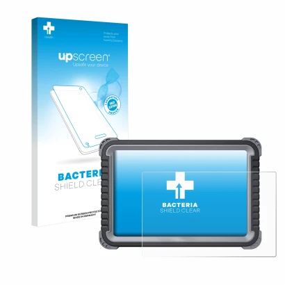 Parte frontal de un envase de producto con el logotipo de la marca upscreen. Al lado se muestra el dispositivo Topdon Phoenix 