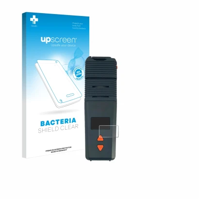 Parte frontal de un envase de producto con el logotipo de la marca upscreen. Al lado se muestra el dispositivo Storz & Bickel 