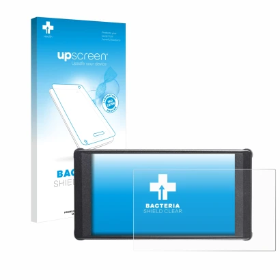 Parte frontal de un envase de producto con el logotipo de la marca upscreen. Al lado se muestra el dispositivo Portkeys PT6 co
