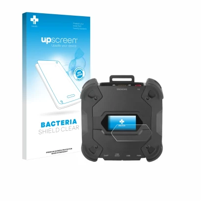 Parte frontal de un envase de producto con el logotipo de la marca upscreen. Al lado se muestra el dispositivo Texa TXT MULTIH