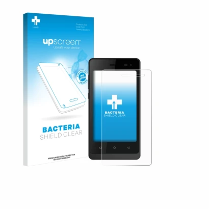 Parte frontal de un envase de producto con el logotipo de la marca upscreen. Al lado se muestra el dispositivo Logicom Wave 2