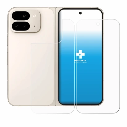 Imagen del dispositivo Google Pixel 9 Pro Fold (Frontal+Trasero) con una amplia variedad de protectores de pantalla.