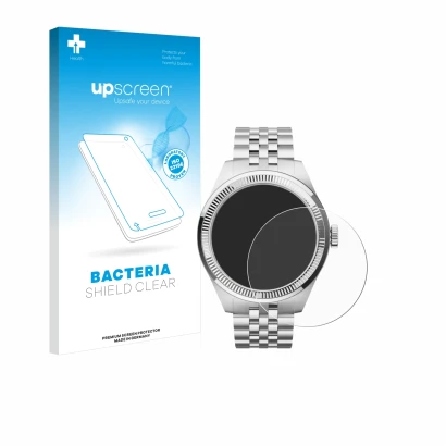 Parte frontal de un envase de producto con el logotipo de la marca upscreen. Al lado se muestra el dispositivo Withings ScanWa