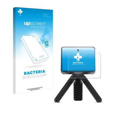 Parte frontal de un envase de producto con el logotipo de la marca upscreen. Al lado se muestra el dispositivo Garmin Approach