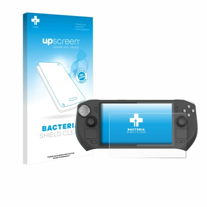 Parte frontal de un envase de producto con el logotipo de la marca upscreen. Al lado se muestra el dispositivo Zotac Gaming Zo