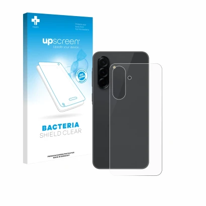 Parte frontal de un envase de producto con el logotipo de la marca upscreen. Al lado se muestra el dispositivo Samsung Galaxy 