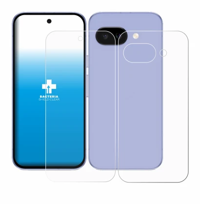 Imagen del dispositivo Google Pixel 9a (Frontal+Trasero) con una amplia variedad de protectores de pantalla.