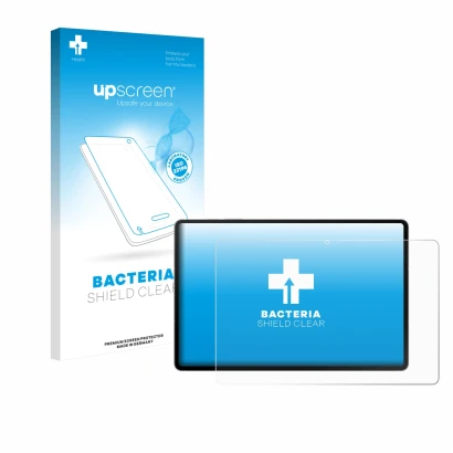 Parte frontal de un envase de producto con el logotipo de la marca upscreen. Al lado se muestra el dispositivo Samsung Galaxy 