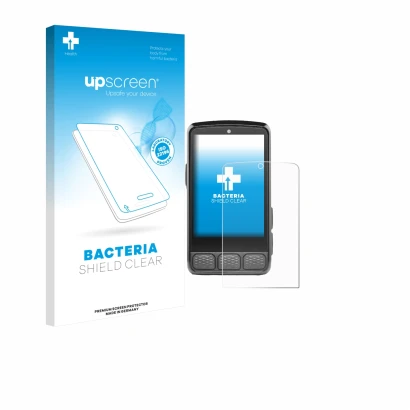 Parte frontal de un envase de producto con el logotipo de la marca upscreen. Al lado se muestra el dispositivo Wahoo Elemnt Ro