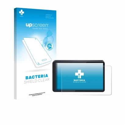 Parte frontal de un envase de producto con el logotipo de la marca upscreen. Al lado se muestra el dispositivo CARabc DB601 co