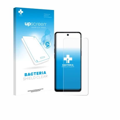 Parte frontal de un envase de producto con el logotipo de la marca upscreen. Al lado se muestra el dispositivo Ulefone Note 18
