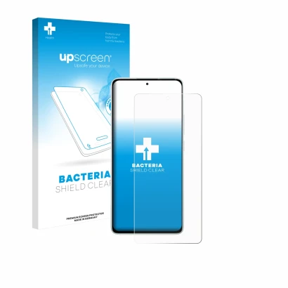 Parte frontal de un envase de producto con el logotipo de la marca upscreen. Al lado se muestra el dispositivo Xiaomi Redmi No