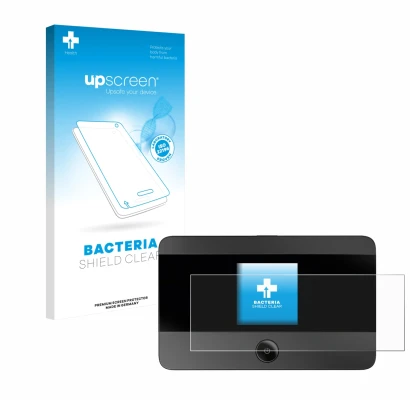 Parte frontal de un envase de producto con el logotipo de la marca upscreen. Al lado se muestra el dispositivo TP-Link M7350 c