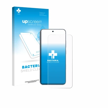 Parte frontal de un envase de producto con el logotipo de la marca upscreen. Al lado se muestra el dispositivo Honor Win RT co