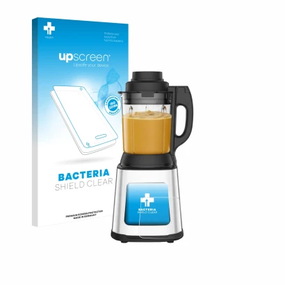 Parte frontal de un envase de producto con el logotipo de la marca upscreen. Al lado se muestra el dispositivo Moulinex LM83SD