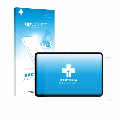 Parte frontal de un envase de producto con el logotipo de la marca upscreen. Al lado se muestra el dispositivo Blackview Oscal