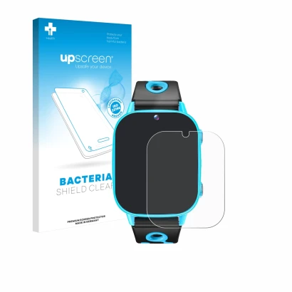 Parte frontal de un envase de producto con el logotipo de la marca upscreen. Al lado se muestra el dispositivo idomars M003bk