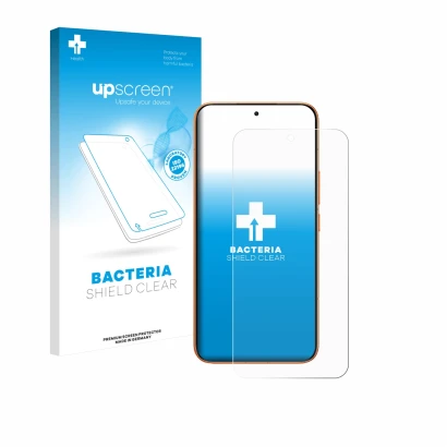 Parte frontal de un envase de producto con el logotipo de la marca upscreen. Al lado se muestra el dispositivo Xiaomi Redmi Tu