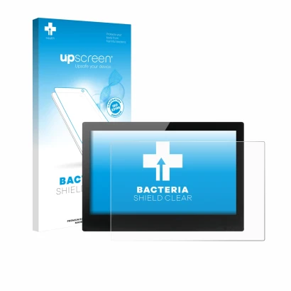 Parte frontal de un envase de producto con el logotipo de la marca upscreen. Al lado se muestra el dispositivo ADS-TEC Industr