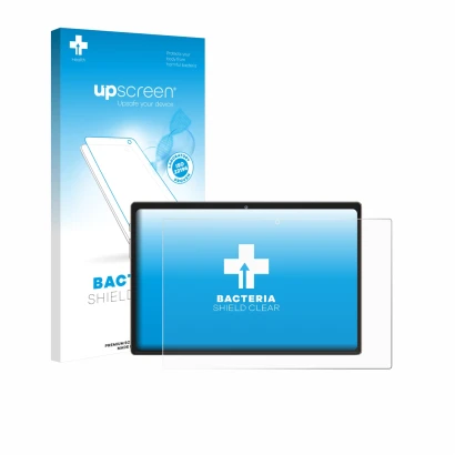 Parte frontal de un envase de producto con el logotipo de la marca upscreen. Al lado se muestra el dispositivo Dghrti TAB30 10