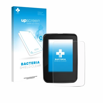 Parte frontal de un envase de producto con el logotipo de la marca upscreen. Al lado se muestra el dispositivo Giant RideDash