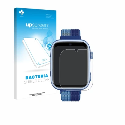 Parte frontal de un envase de producto con el logotipo de la marca upscreen. Al lado se muestra el dispositivo Oliimptek T45 c