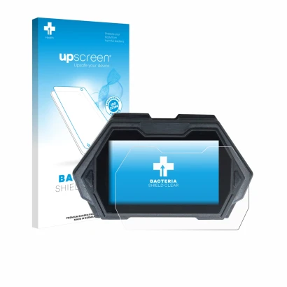 Parte frontal de un envase de producto con el logotipo de la marca upscreen. Al lado se muestra el dispositivo Kukirin G3 Pro