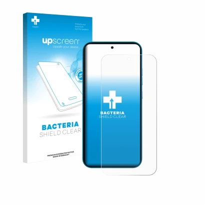 Parte frontal de un envase de producto con el logotipo de la marca upscreen. Al lado se muestra el dispositivo Nothing Phone (