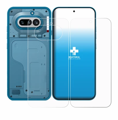 Imagen del dispositivo Nothing Phone (4a) (Frontal+Trasero) con una amplia variedad de protectores de pantalla.