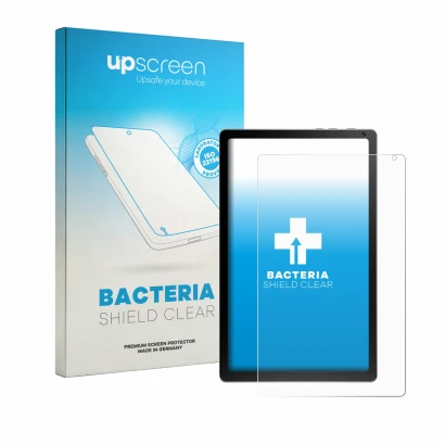 Parte frontal de un envase de producto con el logotipo de la marca upscreen. Al lado se muestra el dispositivo Yicty KB1004 co