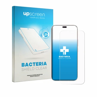 Parte frontal de un envase de producto con el logotipo de la marca upscreen. Al lado se muestra el dispositivo Honor Play 11 P