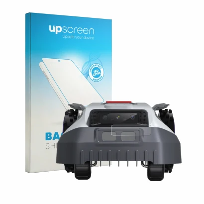 Parte frontal de un envase de producto con el logotipo de la marca upscreen. Al lado se muestra el dispositivo Anthbot M5 (SÓL